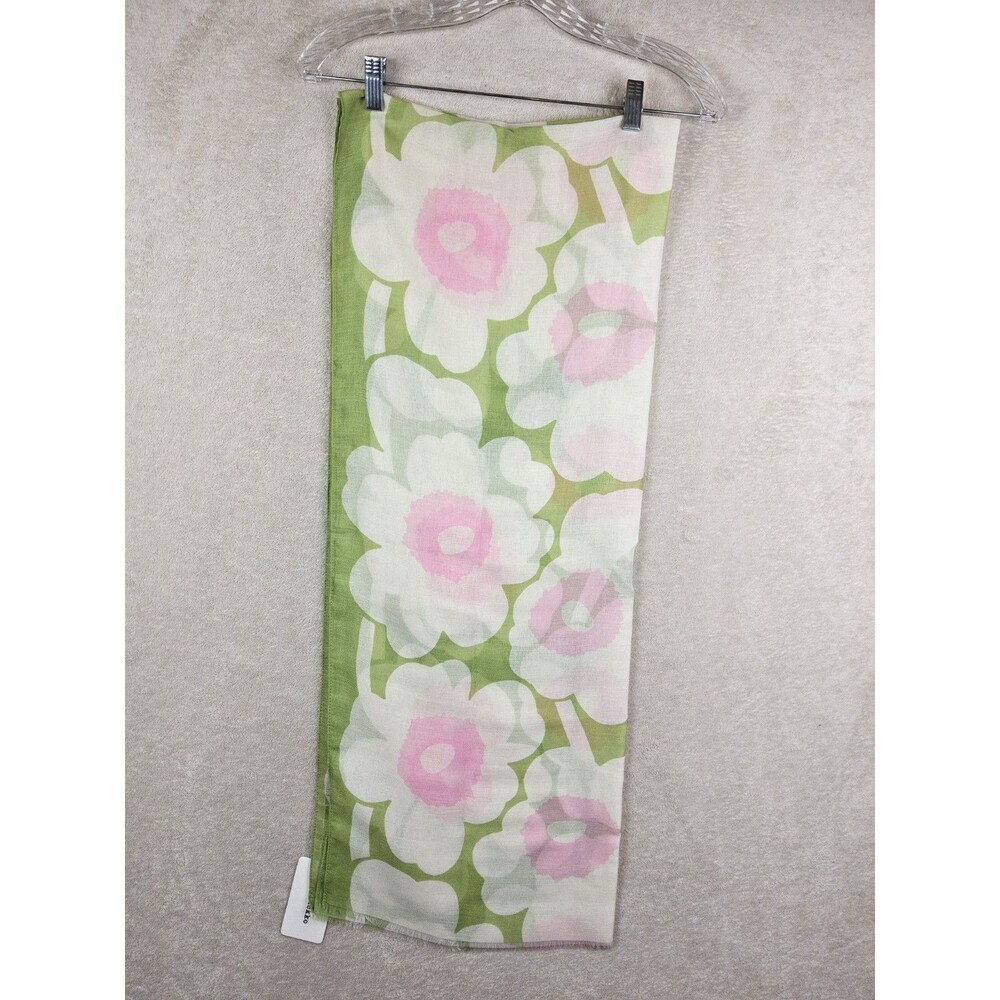 Marimekko Fiore Unikko Lightweight Sheer Wool Scarf Pink Green White